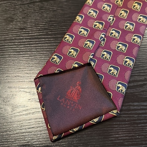 Lanvin Paris Elephant Print Silk Tie Burgundy Navy Gold - Picture 4 of 9